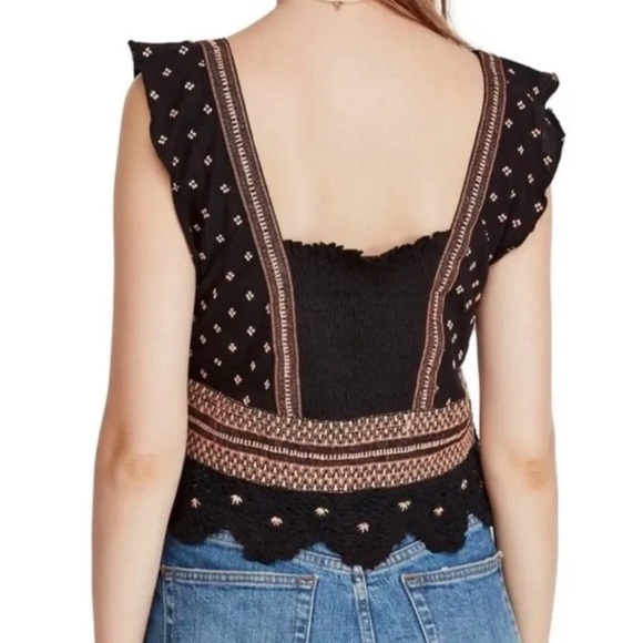 Free People Santorini Tank Top Crochet Trim Embroidered Smocked Back Size L EUC - Picture 6 of 14